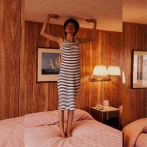 Madewell Plus Size Ribbed Tank Scoop Midi Dress in Stripe in XXL